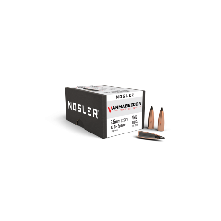 Nosler Varmageddon 6.5mm 90 grain flat base tipped varmint bullets box