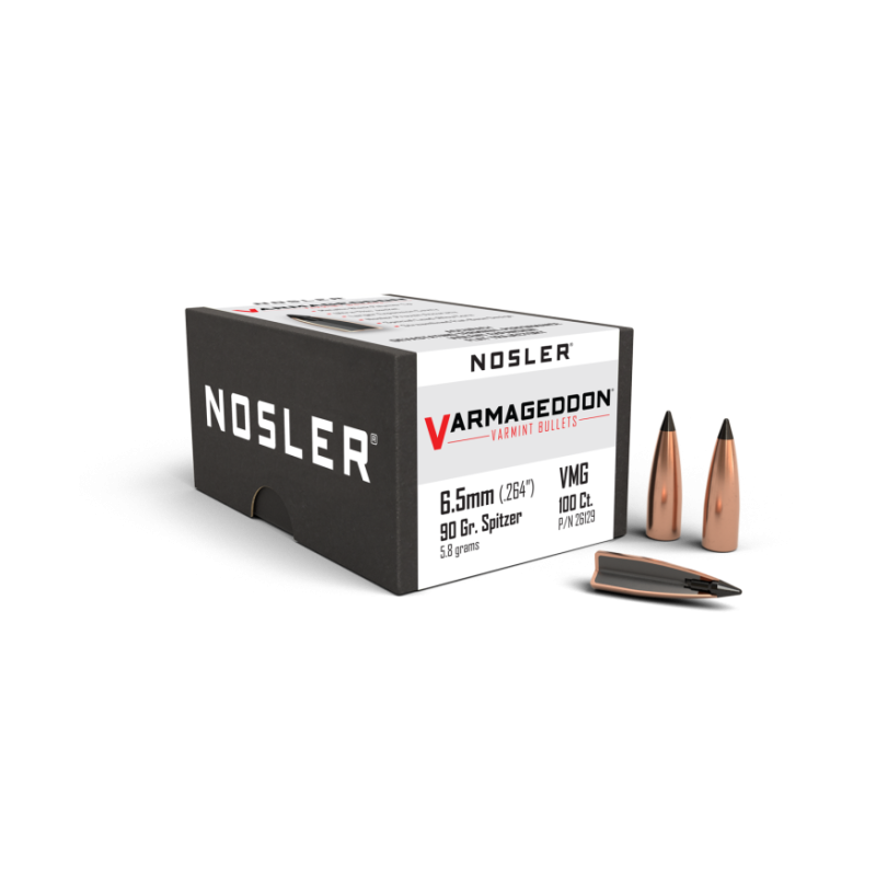 Nosler Varmageddon 6.5mm 90 grain flat base tipped varmint bullets box - 2