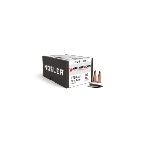Nosler Varmageddon 22 caliber 53 grain flat base tipped varmint bullet box