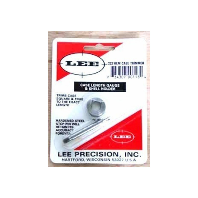 Lee Precision case length gauge and shell holder for rifle brass trimming
