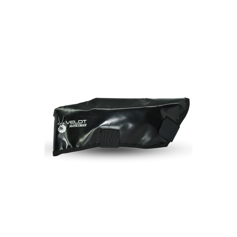 Veldt Stock Buddy rifle stock cover protecting chassis during bore cleaning