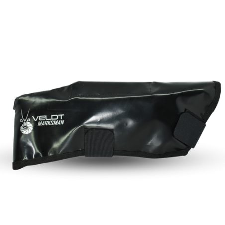 Veldt Stock Buddy rifle stock cover protecting chassis during bore cleaning