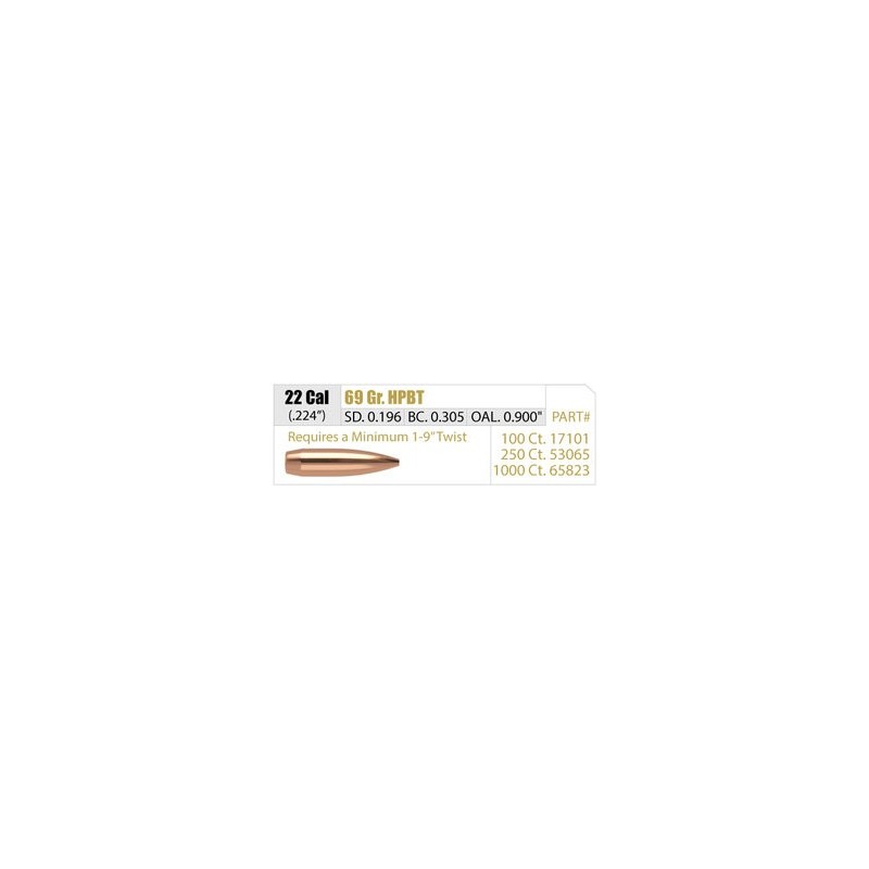 Nosler 69gr Custom Competition 22 Cal