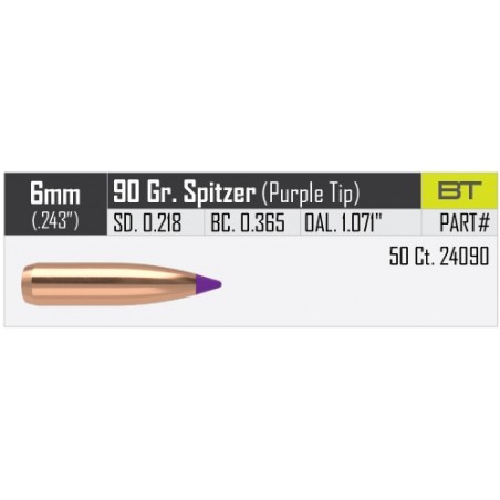 Nosler 90gr Ballistic Tip Varmint Bullet 6mm Spitzer (50 pack)