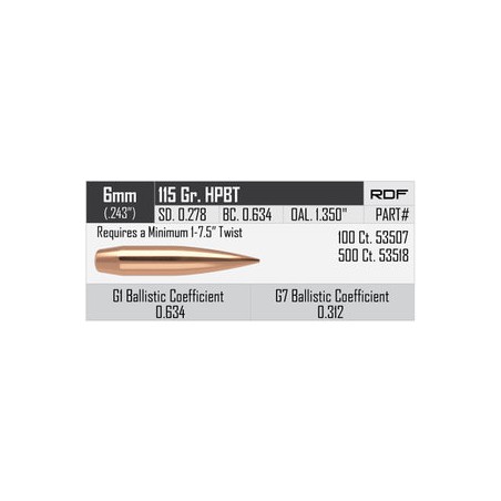 Nosler 115gr 6mm/.243 RDF Bullets (100 pack)