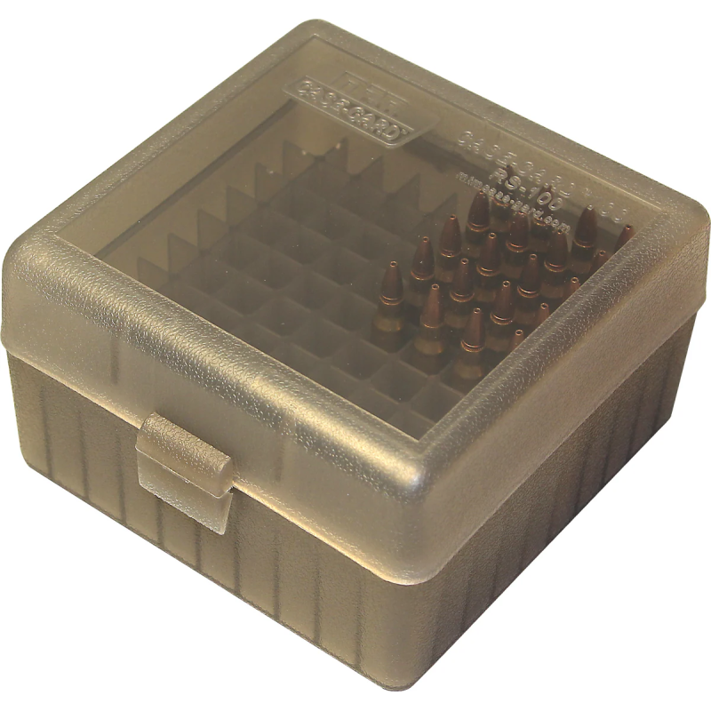 MTM AMMO BOX 100 Small RIFLE FLIP-TOP clear Smoke