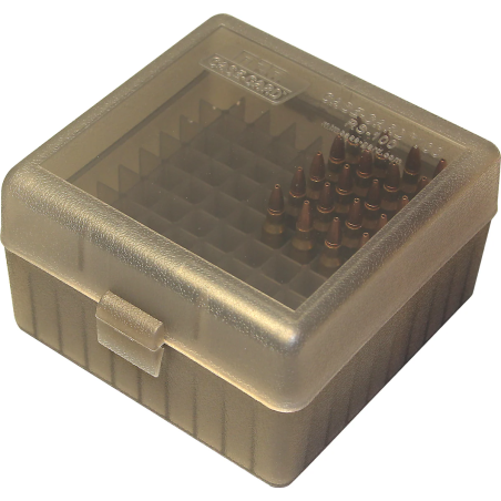 MTM AMMO BOX 100 Small RIFLE FLIP-TOP clear Smoke