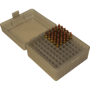 MTM AMMO BOX 100 Small RIFLE FLIP-TOP clear Smoke