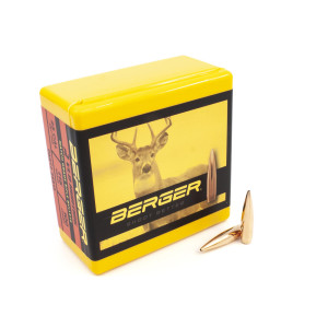 Berger 25 Caliber 115 Grain VLD Hunting rifle bullet box and projectile - 3