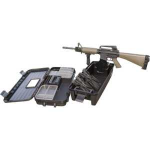 MTM black tactical range box with AR-15 magazine well fork and cleaning storage - 4